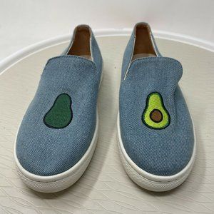 Soludos Jason Polan Women 6 Sneakers Slip On Shoes Embroidered Avocado Food